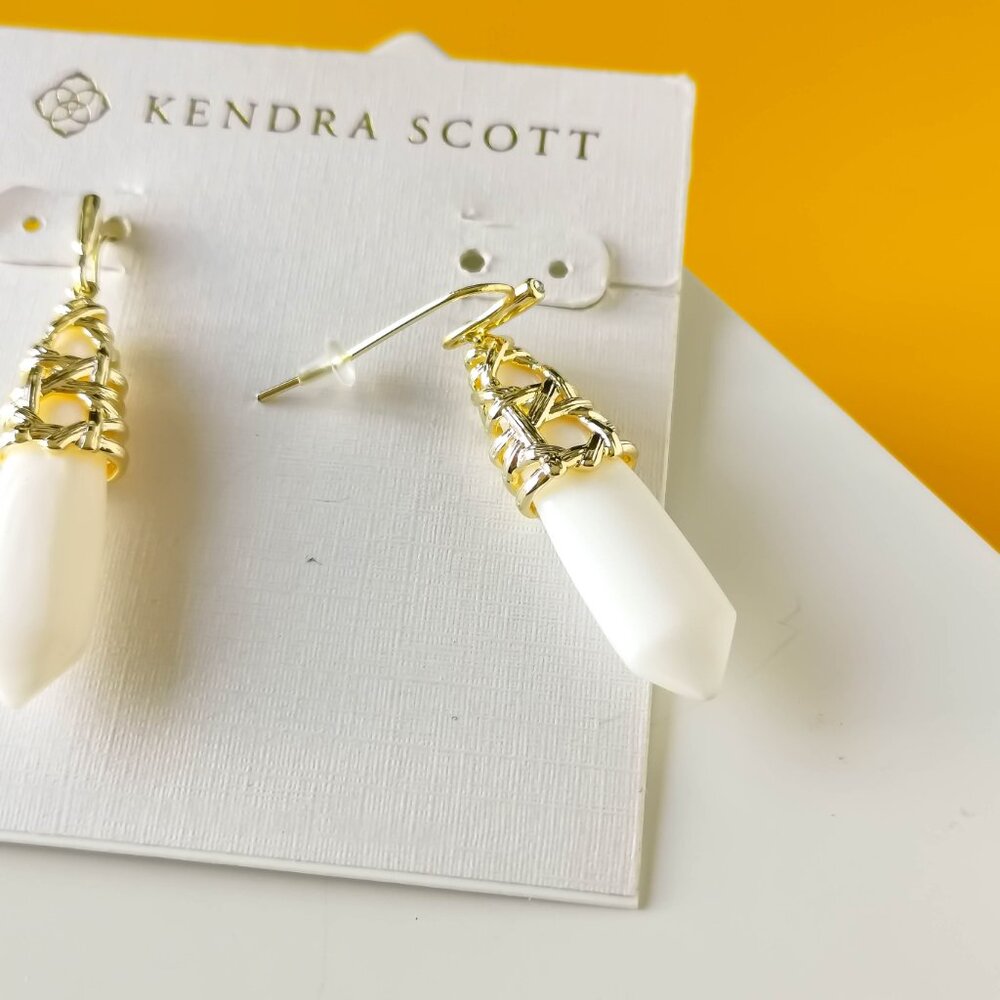 Natalie Gold White Mussel Drop Earrings by Kendra Scott - Picture 3 of 3